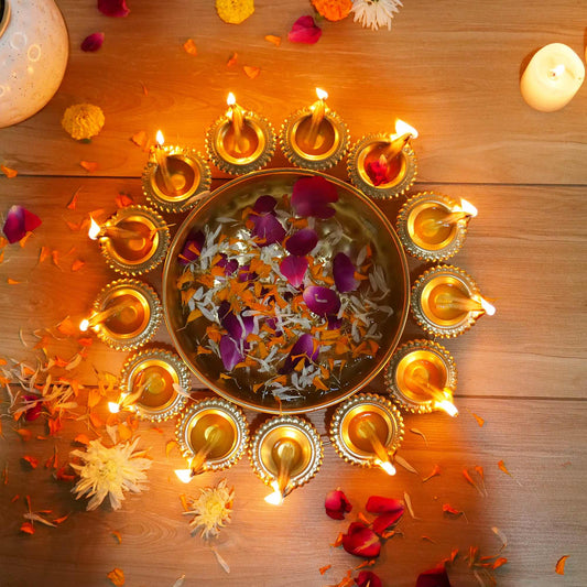 Metal Urli with Diyas