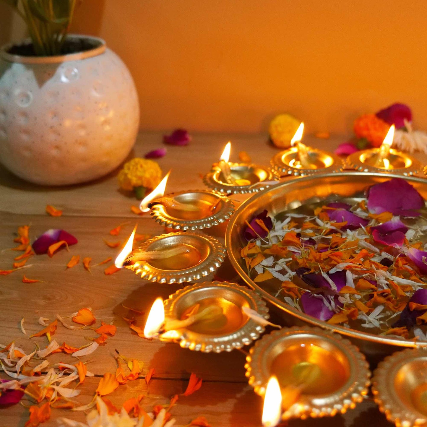Metal Urli with Diyas