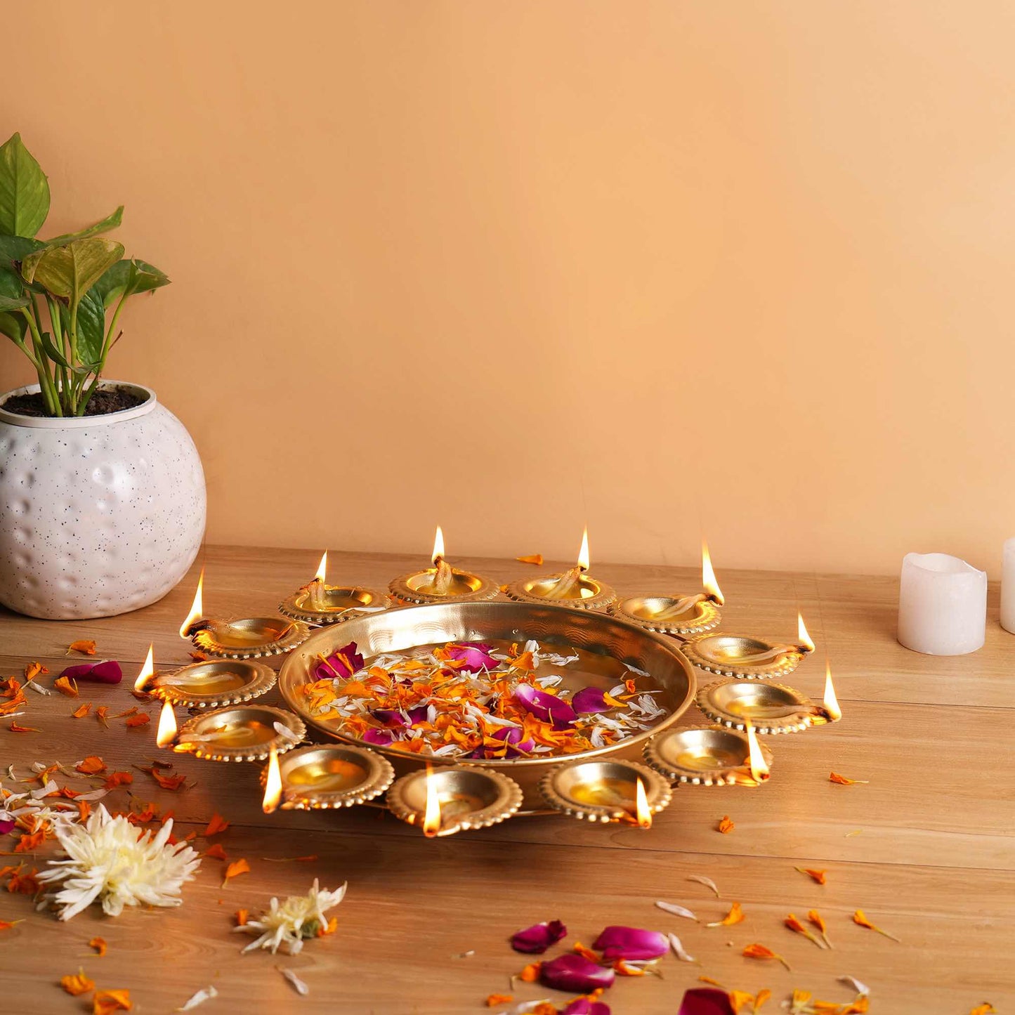 Metal Urli with Diyas
