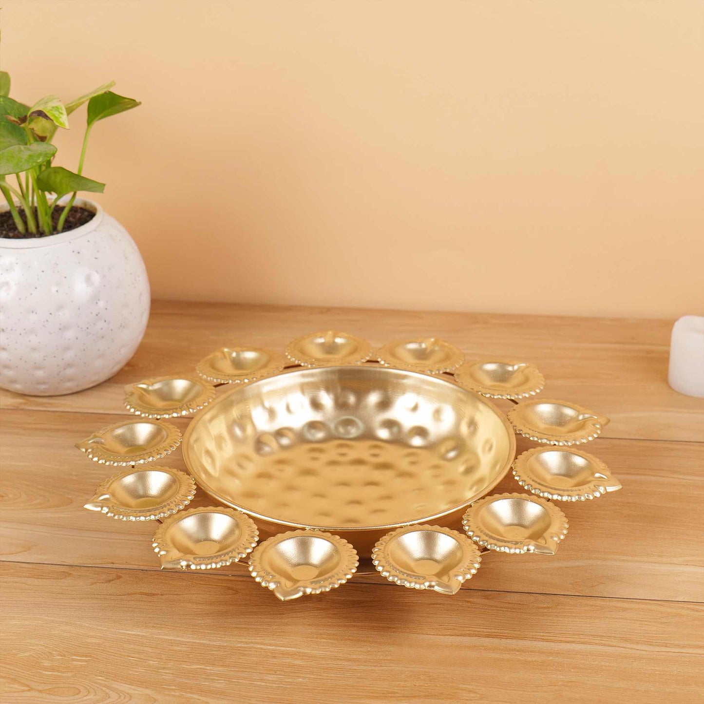 Metal Urli with Diyas