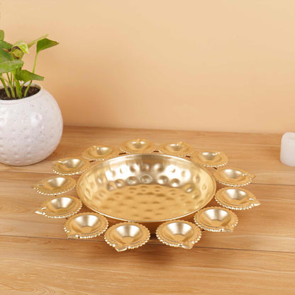 Metal Urli with Diyas